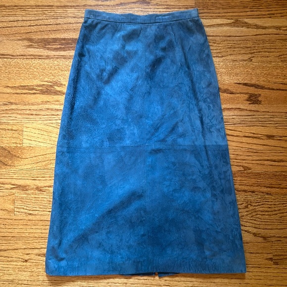 Georgetown Leather Design Blue Suede Midi Skirt - Picture 1 of 8